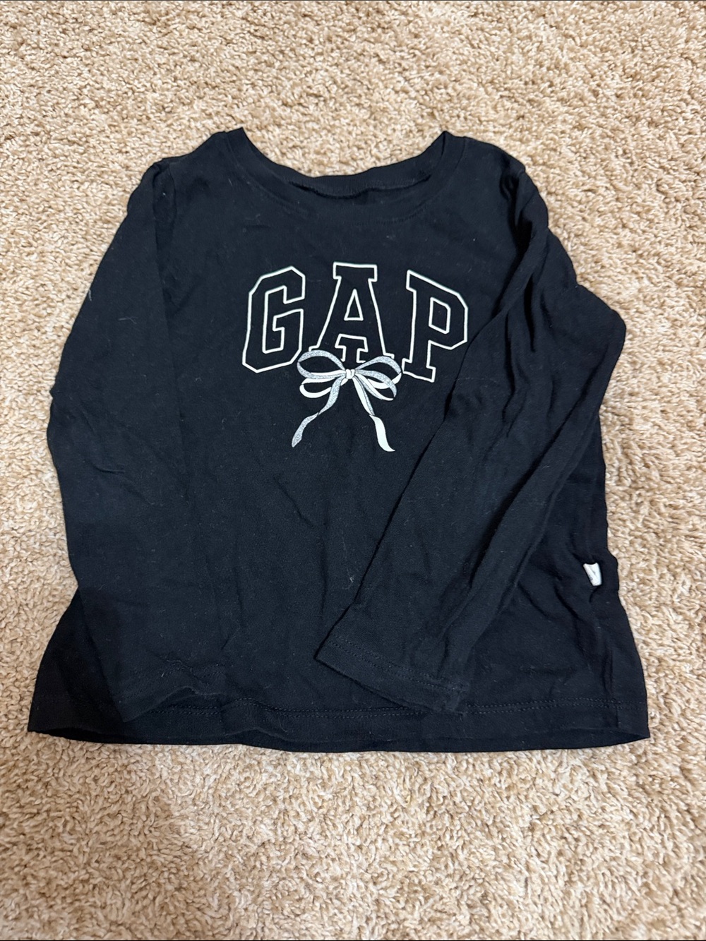 GAP Black Long Sleeve Tee with White Logo Bow